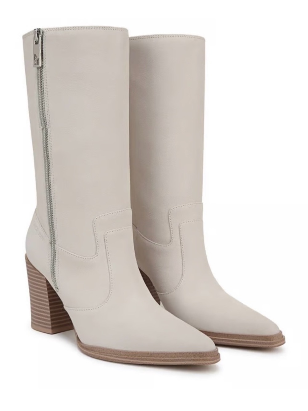 Franco Sarto Jaxon WIDE CALF WESTERN Cream Mid-Calf Block Heel Boots booties NEW